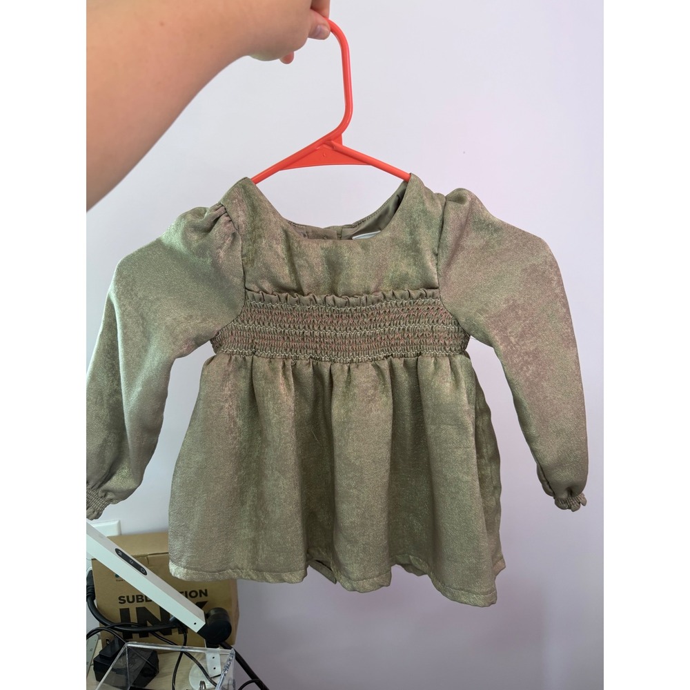 Tommy Bahama Girls Metallic Gold Smocked Long Sleeve Dress Size 3T